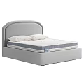 Modern Minimalist Double Bed With Pink Upholstered Headboard And White Mattress