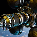 Industrial Equipment With Metallic Spheres Yellow Components Dish Antenna And Connecting Structures