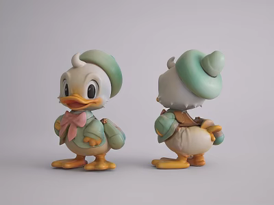 Cute Duck Doll With Front And Back View Green Hat Pink Bow And Yellow Feet 3d model