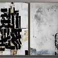 Set of Two Modern Abstract Wall Art With Textured Black White Gray Paintings Design