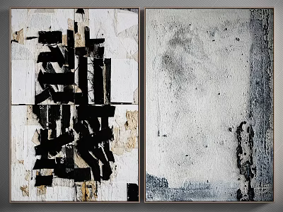 Set of Two Modern Abstract Wall Art With Textured Black White Gray Paintings Design 3d model