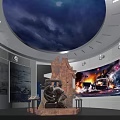 Memorial Exhibition Hall With Dome Ceiling Clouds Historical Images And Sculpture