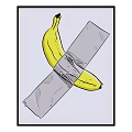 Framed Yellow Banana Art With Crossed Gray Tape on White Background