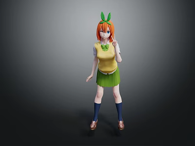 Game Movie Character With Orange Hair Green Leaf Hairpin Yellow Vest And Green Skirt 3d model