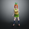 Game Movie Character With Orange Hair Green Leaf Hairpin Yellow Vest And Green Skirt