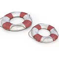 Red And White Striped Lifebuoys With Rope Handles For Marine Safety