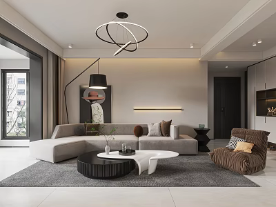 Modern Living Room Interior With L Shaped Sofa Round Coffee Table And Area Rug 3d model
