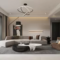 Modern Living Room Interior With L Shaped Sofa Round Coffee Table And Area Rug