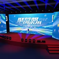 Grand Stage Setup with Large Background Screens Blue Lighting Effects and Red Steps 3d model