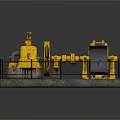 Yellow Industrial Mechanical Equipment With Large Wheels On Platform And Guardrail