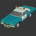 Blue and White Police Car With Red Emergency Lights On Top And POLICE Lettering