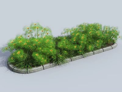 Lush Green Shrubs With Yellow Flowers In Garden Bed Stone Border Design 3d model