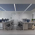 Modern Public Office Space With Work Desks Office Chairs Strip Lighting Plants And Natural Light