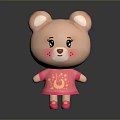 Cute Pink Cartoon Bear Character in Pink Dress with Blush Cheeks and Round Ears