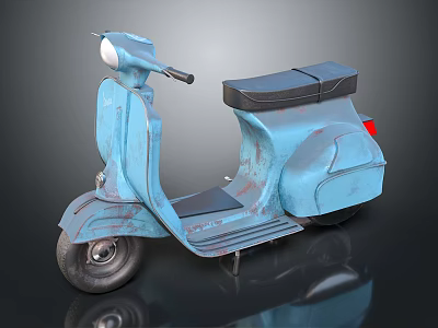 Blue Vintage Scooter with Black Seat and Retro Classic Design 3d model