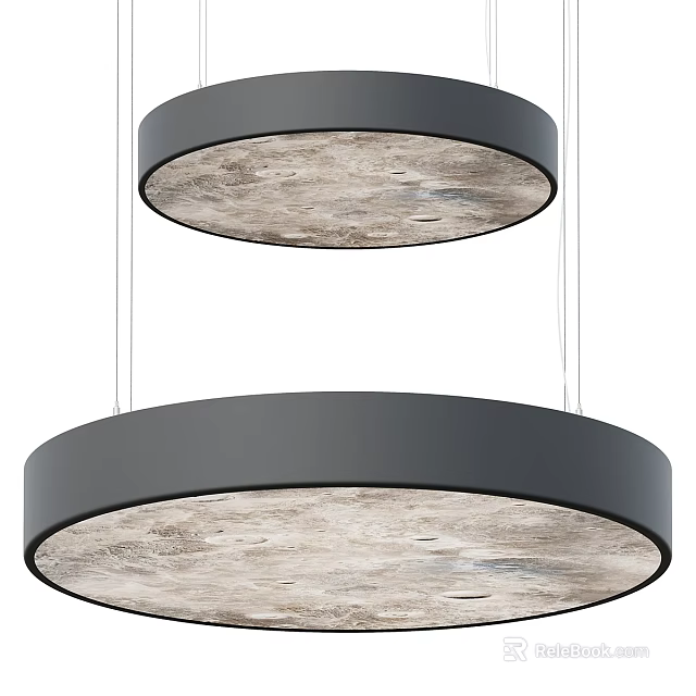 Modern Double Circular Pendant Lights With Gray Frame And Marble Texture 3d model
