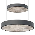 Modern Double Circular Pendant Lights With Gray Frame And Marble Texture 3d model