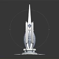 Futuristic Architecture With Sleek Spire Metallic Helical Design And Transparent Base