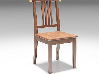 Classic Wooden Dining Chair With Slatted Back Golden Top Accents And Light Brown Seat 3d model