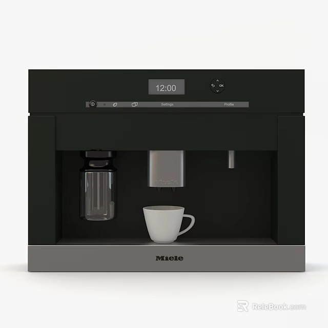 Miele Kitchen Coffee Machine With Digital Display Time Control Buttons And Cup 3d model 