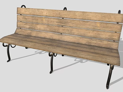 Wooden Slatted Outdoor Bench With Black Metal Legs Classic Design For Garden Patio 3d model