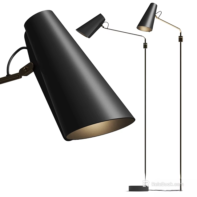 Modern Black Floor Lamp With Adjustable Arm And Illuminated Sleek Shade 3d model