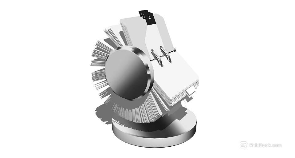 Silver Decorative Ornament Set With Circular Base Fan Shaped Decoration And Book Like Structure 3d model 