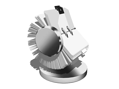 Silver Decorative Ornament Set With Circular Base Fan Shaped Decoration And Book Like Structure 3d model