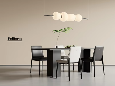 Modern Dining Table And Chairs Set With Hanging Lamp And Plant In Interior 3d model