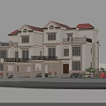 Classic Detached Villa Exterior With Red Roof Balconies Stone Walls Green Plants And Flower Shrubs