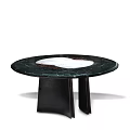 Modern Round Dining Table With Dark Green White Pattern Marble Top And Black Metal Legs