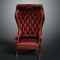 Ornate Red Tufted Accent Chair With Carved Wooden Frame And Armrests