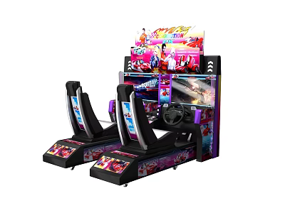 Double Player Racing Amusement Equipment With Seats Steering Wheel And Colorful Screens 3d model