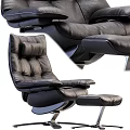 Modern Comfortable Black Leather Recliner Chair With Ottoman And Metal Base