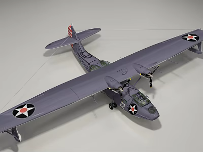 Vintage Passenger Aircraft Featuring Gray Body Twin Propellers And Star Emblems On Wings 3d model