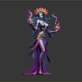 Blue Skinned Woman With Flame Headdress Holding Colorful Flames In Flowing Ornate Robe