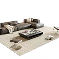 Modern Brown Leather Sofa and Coffee Table Set With Accent Chair Area Rug and Ottoman