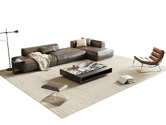 Modern Sofa Coffee Table Combination Multi-person Corner Sofa Leather Art Sofa Marble Coffee Table Stainless Steel Leisure Chair Sofa Stool Floor Lamp Carpet Side Accessories 3d model
