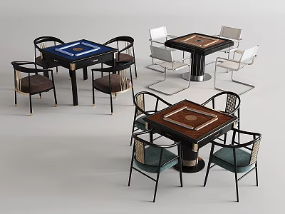 Various Entertainment Tables With Unique Designs And Matching Chairs 3d model