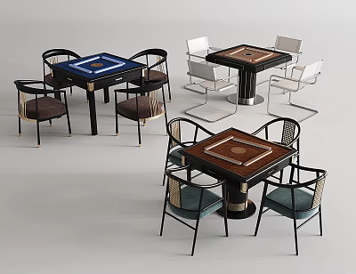 Various Entertainment Tables With Unique Designs And Matching Chairs 3d model
