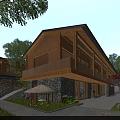 Traditional Architecture With Wooden Structure Two Story Design And Greenery Pavilion Stone Wall