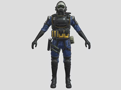 Game Movie Character in Blue Uniform with Gas Mask Yellow Utility Belt and Protective Gear 3d model