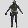 Game Movie Character in Blue Uniform with Gas Mask Yellow Utility Belt and Protective Gear