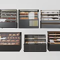 Modern Display Cabinets and Shelves with Glass Doors for Bread Desserts Shop Use