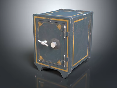 Vintage Commercial Safe With Gold Trim Round Lock Dial And Metal Construction 3d model
