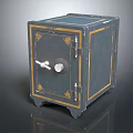Vintage Commercial Safe With Gold Trim Round Lock Dial And Metal Construction