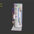 Cylindrical Industrial Equipment With White Body Base And Orange Yellow Pipes Valves Connections