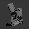 Black And White Socks With UCR Lettering Panda Pattern And Polka Dots 3d model