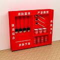 Red Emergency Fire Safety Equipment Cabinet with Extinguishers Shovels and Sand Box