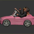 Pink Convertible Toy Car With Blonde Female And Brunette Male Dolls Inside